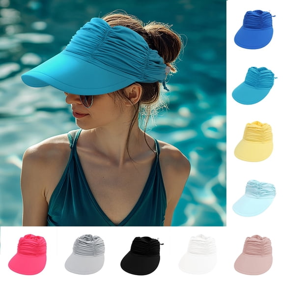 LILIYA Women's Sun Visor Hat Elastic Pleated Wide Brim Summer UPF 50 UV Protection Visor Hat Adjustable Beach Sport Solid Color Visor Hat for Adult