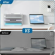 INTIGE 3 Tier Letter Tray Paper Organizer with Handle, Mesh Desk Organizer for Office Home, White