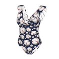 thumbnail image 4 of Yiaed Cute Basebal Print Women's Ruffled One Piece Swimsuit V Neck Swimwear Slimming Monokini for Woman-Small, 4 of 8