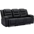 thumbnail image 4 of PU Leather Reclining Sofa with Center Console, Home Theater 3-Seater Manual Recliner Couch with 2 Cup Holders & Adjustable Back&Footrest for Living Room or Office, Black, 4 of 8