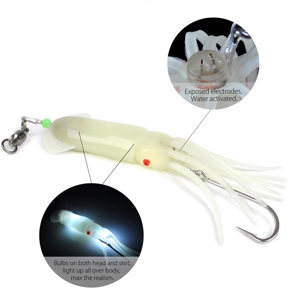 Dr.Fish Saltwater Fishing Lure Trolling Squid Offshore Teaser Bait 6  Built-in LED Light Mahi Sails Tuna Wahoo Marlin White 