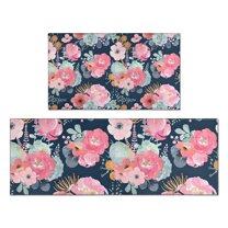 Pioneer Flower Floral Print Pattern Kitchen Rugs Sets Of 2,Anti Fatigue Kitchen Mat Rugs Non Slip Washable,Decorative Kitchen Floor Mats for Kitchen,Sink,Laundry,17"x30" 17"x47"