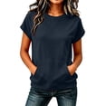 thumbnail image 3 of GERsome Sweatshirt for Women Crewneck Short Sleeve Lightweight Casual Travel Pullover Tops with Pockets Navy M, 3 of 6