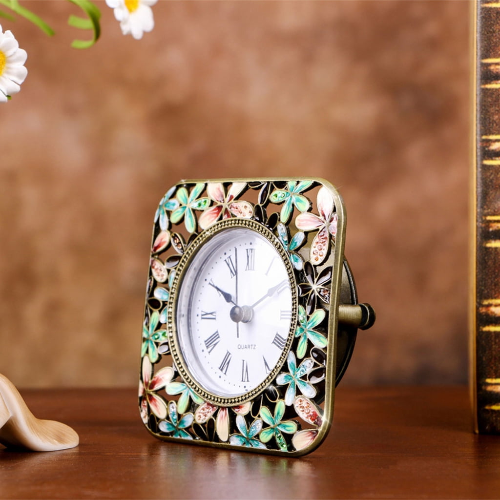 Desk Clock Floral Alarm with Enamel Finish, Decorative Small Table Clocks 1PC