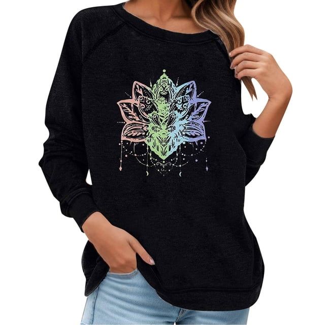 Bmisegm Chandail en Molleton pour Femmes Col Rond Manches Longues Blouse Légère Décontractée Noire L