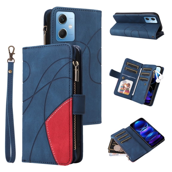 Wallet Case for Xiaomi Poco X5 5G, PU Leather 9 Card Slots with 1 Zipper Storage Bag Shockproof Cover for Xiaomi Poco X5 5G