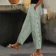 thumbnail image 2 of Bovemsi Women's Casual Pants Cotton And Linen Striped Elastic Waistband High Pocket Side Buttons Nine Point Loose Straight Leg for Travel, 2 of 5