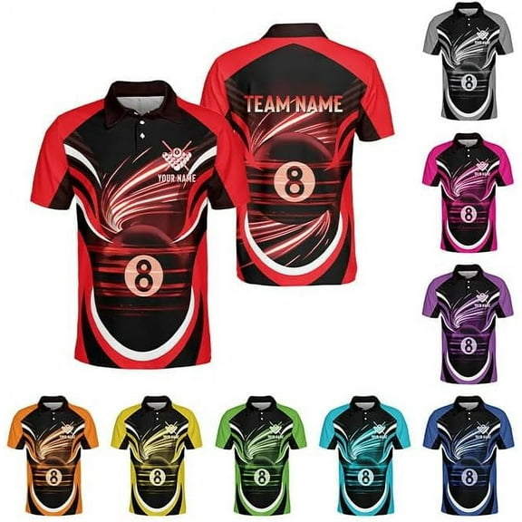 Personalized Billiard Polo Shirt Shirts Men Women Custom Name 3D Team Apparel Gift 8 Ball Pool S-5XL (Red, S)