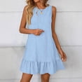 thumbnail image 3 of cocolona Womens Summer Mini Dress Crew Neck Sleeveless Ruffle Flowy Tank Dress Casual Vacation Beach Sundress, 3 of 6