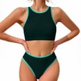 thumbnail image 5 of ZunFeo Womens Retro High Waisted Bikini Set High Neck Crop Top Tummy Control Two Piece Swimwear Nylon Spandex Green,Size M, 5 of 9