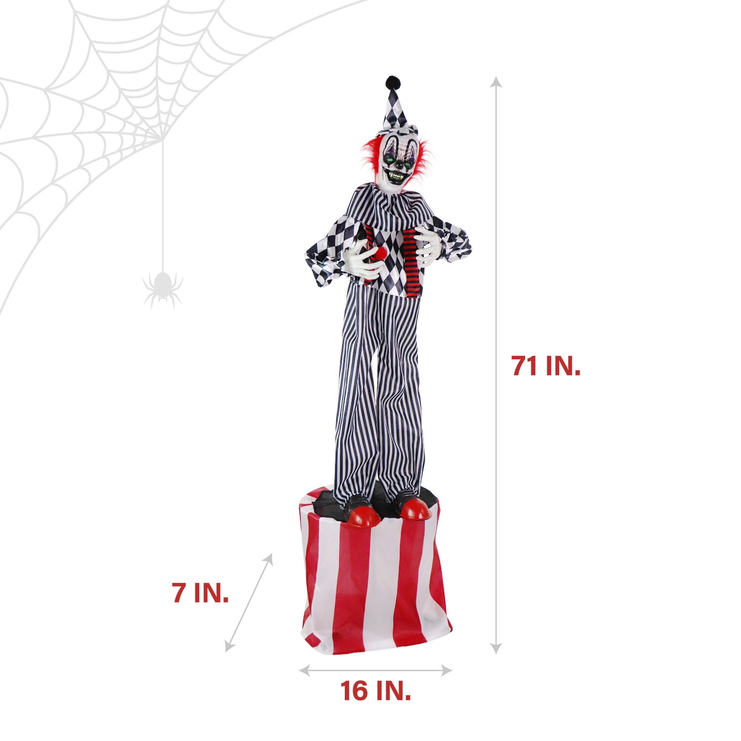 Haunted Hill Farm 6 ft Animatronic Talking Clown on a Stage with Movement and Light-Up Eyes for Scary Halloween Decoration, HHCLOWN-31FLSA