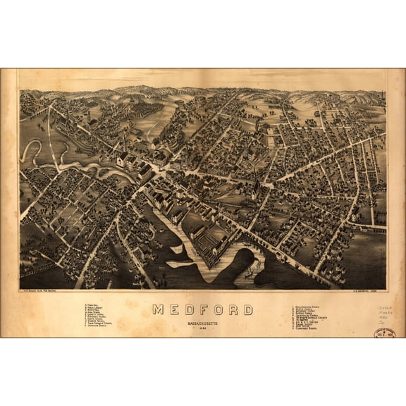 24"x36" Gallery Poster, map of Medford, Massachusetts 1880