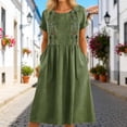 thumbnail image 2 of Puliio Summer Dresses for Women Short Sleeve Round Neck Embroidered Linen Midi Dress with Pockets, 2 of 6