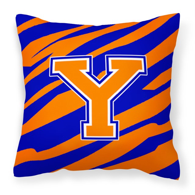 "Treasures CJ1023-YPW1414 Monogram Initial Y Tiger Stripe Blue Orange Pillow, grande, multicolor" Caroline's Treasures CJ1023-YPW1414