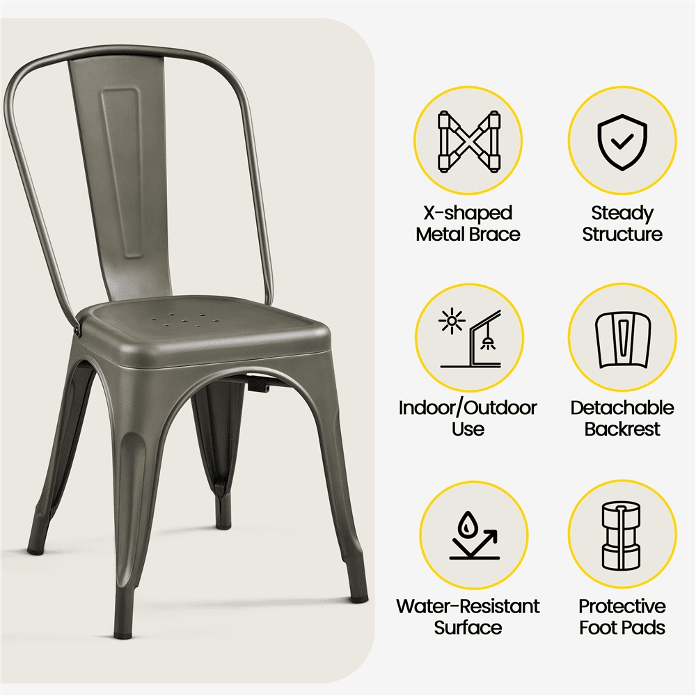 Alden Design Industrial Modern Metal Dining Chairs, Set of 4, Gunmetal Gray
