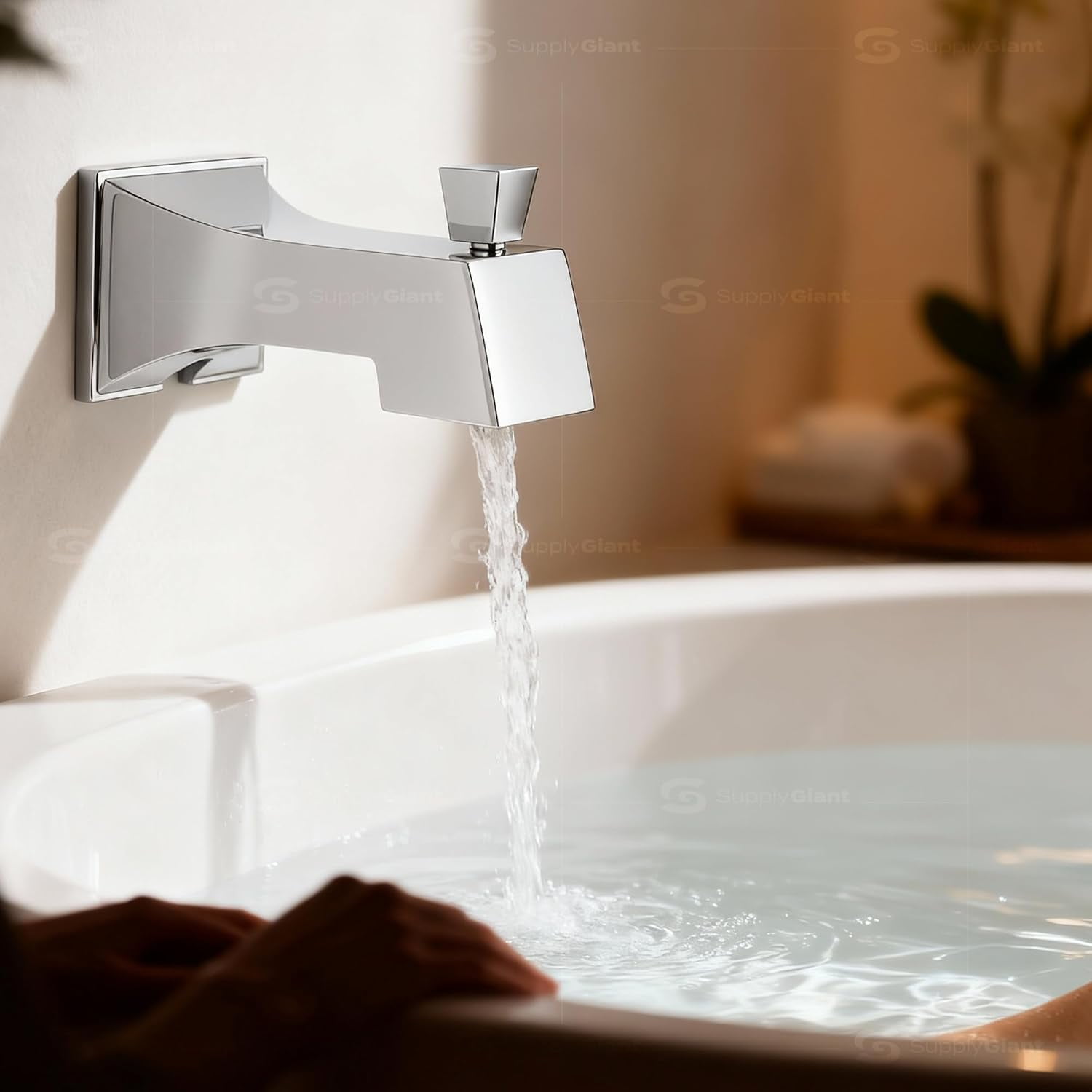 SUPPLYGIANT™ Tub Spout with Diverter 6" Square Bathtub Faucet with Decorative Chrome Plated Finish