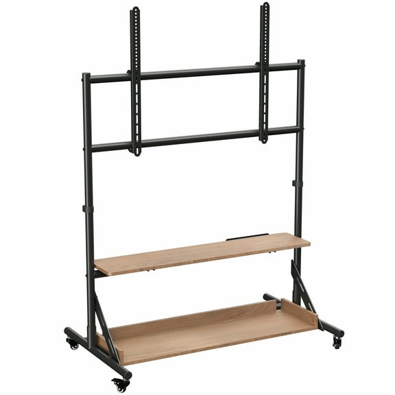 VIVO Heavy Duty Mobile TV Cart for 55" to 100" Screens with Dark Wood Shelves