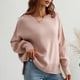 thumbnail image 2 of Jersey De Punto De Manga Larga con Cuello Redondo para Mujer Suéter con Dobladillo Dividido De Color Puro Suelto De Moda para Citas Rosa XL, 2 of 7