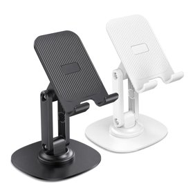 Adjustable Foldable Cell Phone Stand for Desk, 2 Pack 360 Swivel Mobile Holder Compatible with Smartphones, Black & White