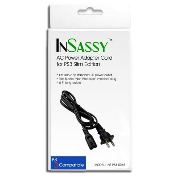 InSassy (TM) AC Power Adapter Cord for Sony Playstation PS3 Slim Edition