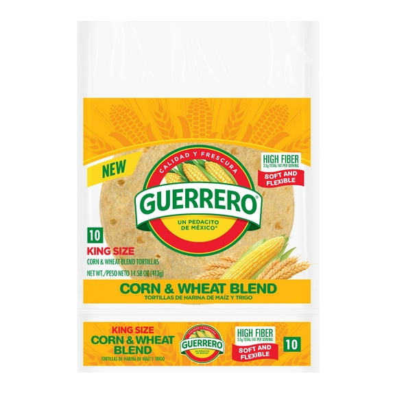 Guerrero Corn & Wheat Blend Tortillas - 6.5" Soft Taco - 10 Count, 14.58 oz.