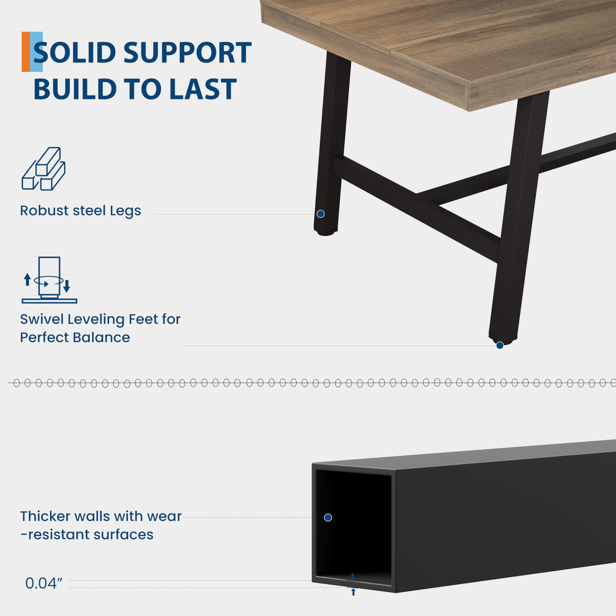 Industrial Dining Table for 6-8 People, 70.87" Long Kitchen Table with Sturdy Metal Frame, Rectangular Counter for Dinner, Kitchen, Dining Room (Pear Wood, 71" Non-extendable)