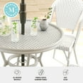 thumbnail image 6 of Martha Stewart 31.5" Round Indoor-Outdoor Bistro Dining Table with 2 Stackable Bistro Chairs - White/Gray with Natural Woodgrain Aluminum Finish Frame, 6 of 11