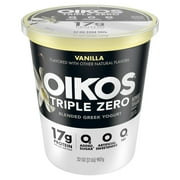 Oikos Triple Zero 17g Protein, 0g Added Sugar, Fat Free Vanilla Greek Yogurt Tub, 32 oz