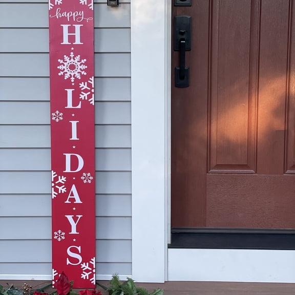 Timeless Desserts Happy Holidays Wood Porch Sign, 48" H, Christmas, Red, Modern, Indoor, Outdoor