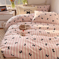 thumbnail image 4 of 3 Pieces Cute Bowknot Cartoon Duvet Cover Set Black Bowknot Polka Dot on White Pink Abstract Striped Queen Comforter Cover Zipper Closure for Kids Girls Boys Woman, 4 of 5