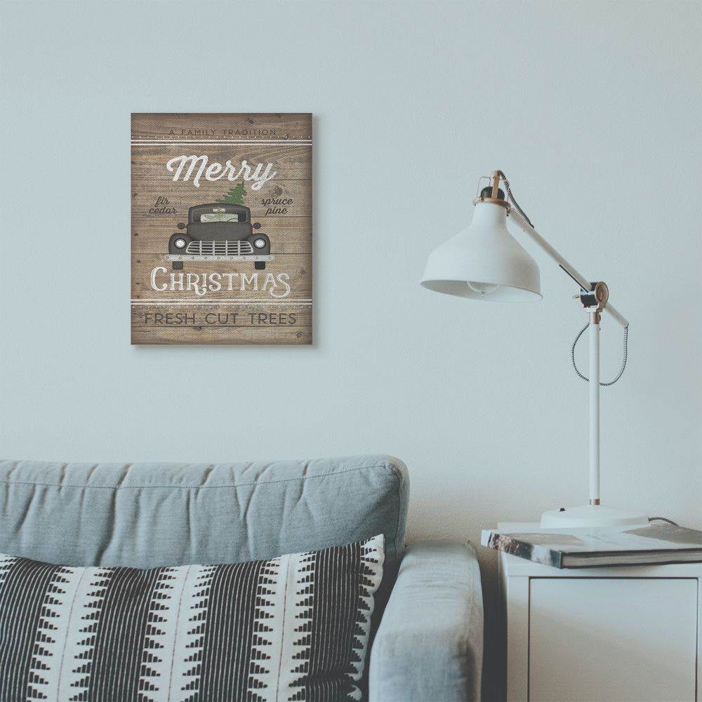 Stupell Industries Merry Christmas Black Car Wood Texture Holiday Word DesignCanvas Wall Art By Artist Jennifer Pugh