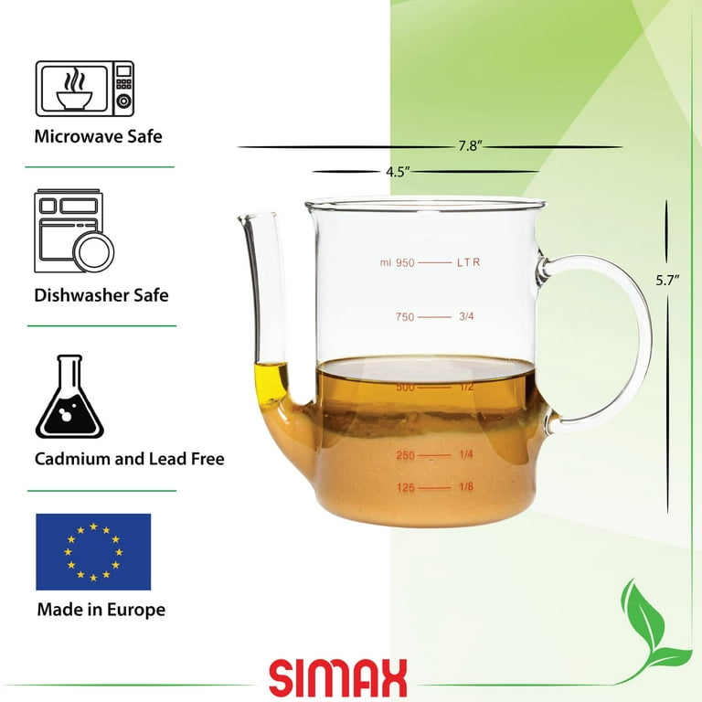 Simax Glassware Glass Fat Separator For Gravy, Gravy Separator, Fat  Separator for Grease, 4 Cup Oil Separator for Cooking , Borosilicate Glass, Measuring  Cup Fat Strainer, Turkey Fat Skimmer 