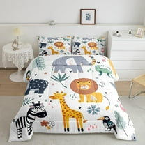Zoo Animal Comforter Set Cute Animals Bedding Set Cartoon Safari Print Comforter Teens Bedroom Decor Exotic Natural Theme Duvet Set Full Size