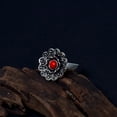 thumbnail image 4 of Red Coral Flower Ring: Oxidized Sterling Silver, Vintage Boho Jewelry, 4 of 7