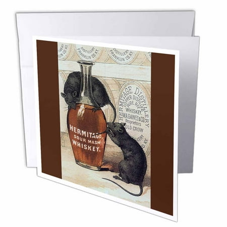 3dRose Hermitage Sour Mash Whiskey Bottle, Barrels and Two Gray Rats, Greeting Cards, 6 x 6 inches, set of
