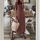 thumbnail image 3 of WILLBEST Vestidos con Curvas para Mujer, Vestido Largo de Verano A Rayas, Manga Corta, Cuello En V, Informal, Suelto, Largo, para Playa, con Abertura Extra Grande, 3 of 3