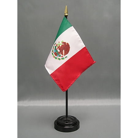 Made in The USA. 2 Mexico Rayon 4"x6" Miniature Office Desk & Little Hand Waving Table Flags Includes 2 Flag Stands & 2 Small Mini Mexican Stick Flags, Also Includes Mexico Flag Lapel Pin.