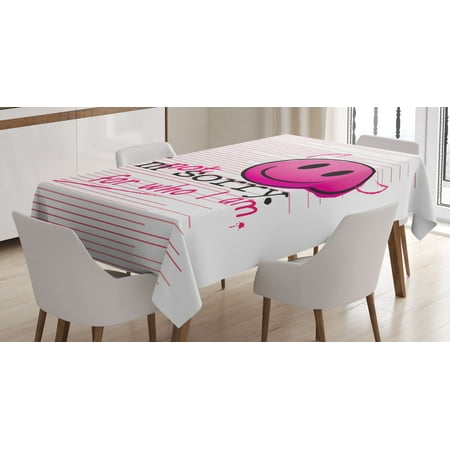 

Emoji Tablecloth Simple Design Im Not Sorry For Who I Am Saying with Smiling Evil Face Rectangular Table Cover for Dining Room Kitchen Decor 60 X 90 White Pink and Magenta by Ambesonne