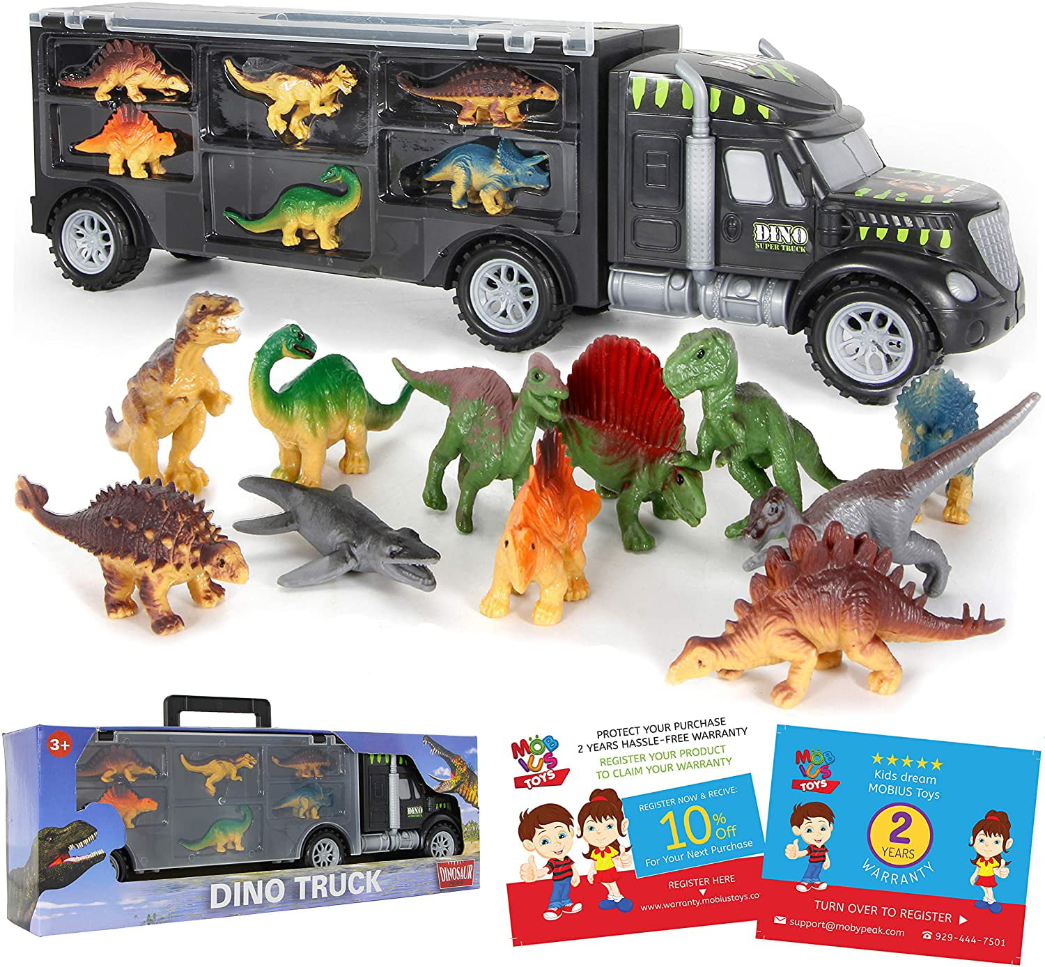 sanlinkee Dinosaur Toys Truck Transport,Dinosaur Carrier Truck Toy Set with 12 