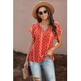 thumbnail image 1 of Women's Red V-neck Short Sleeve Fashion Print Fantasy Fluttering Blouse, 1 of 24