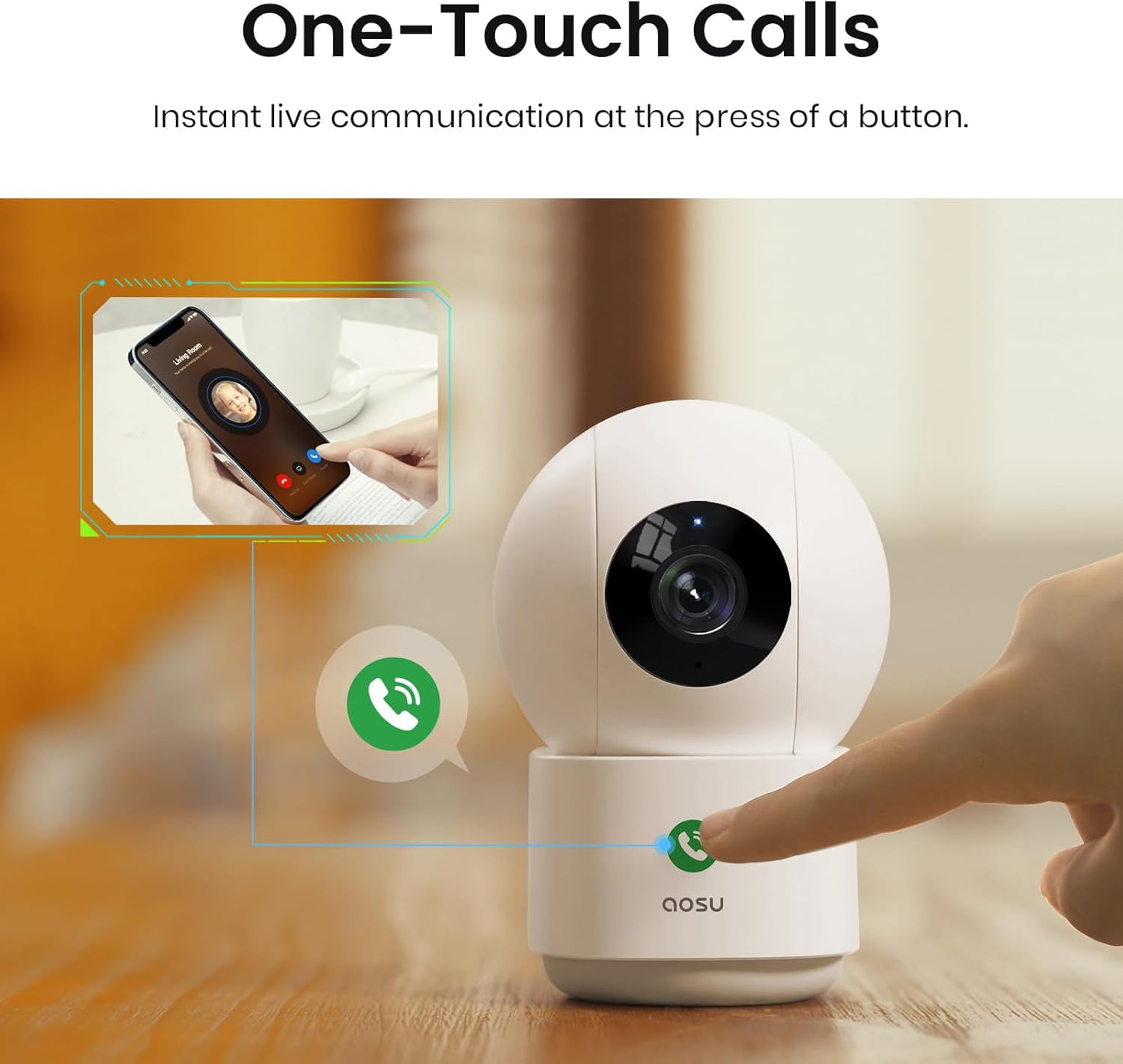 2 indoor security cameras, baby monitor pet camera 360-degree rotation, suitable for home security, with 2.4- router, one-touch call, intelligent motion tracking, infrared night vision, compatible
