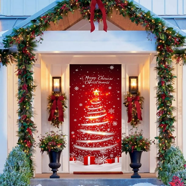 Cortina Navideña para Puerta, Decoración para Fiestas Navideñas, Cubrepuertas para Árbol de Navidad - Tela de Nailon - 200 X 90 Cm - Color B - 1 Unidad