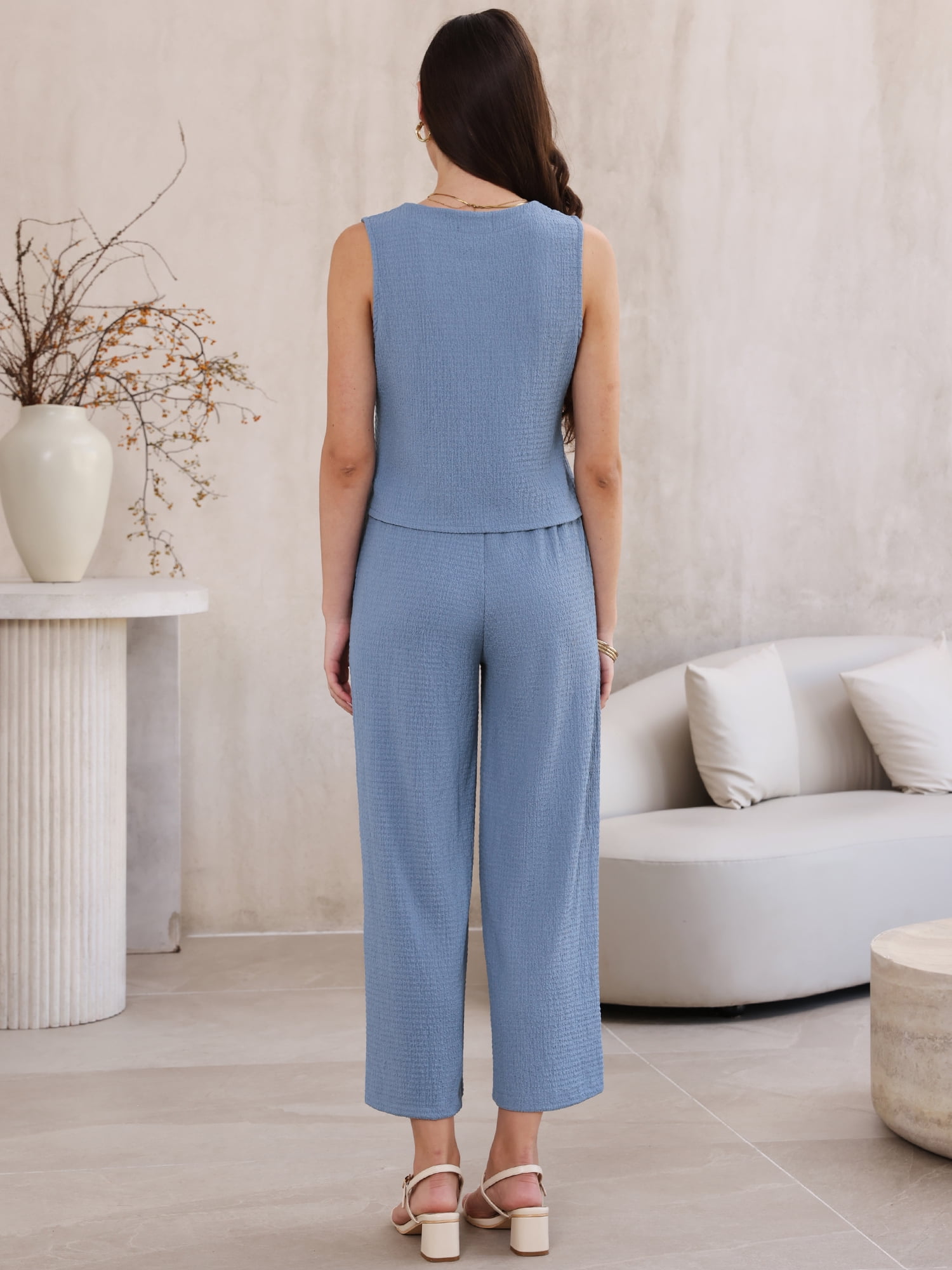 DARING DIVA Women's 2 Piece Sets extured Casual Lounge Pants Suit Matching Set XL Blue