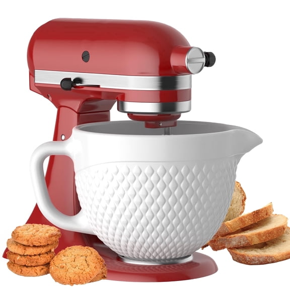 TOCOKEID Ceramic Mixer Bowl, Compatible KitchenAid Attachment for 4.5-5 Qt Tilt-Head Mixers, Microwave & Dishwasher Safe Baking