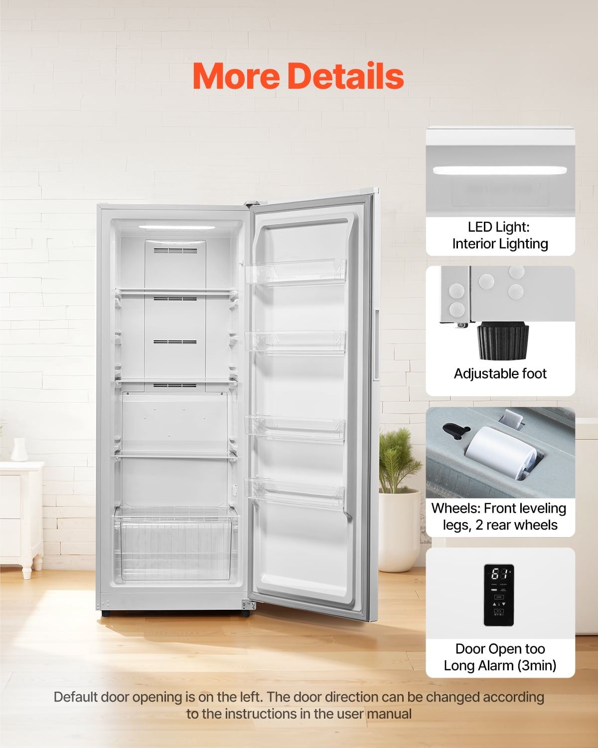 VEVOR Convertible Freezer/Refrigerator, 14 Cu.Ft Frost Free Upright Freezer with Temp Control Panel, Door Open too Long Alarm, Adjustable Shelves and LED, Standing Fridge for Kitchen, Office, Garage