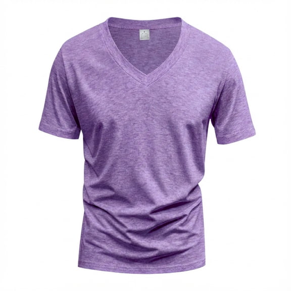 LTTVQM Men's Shirt V Neck Short Sleeve Top Thin Soft Elastic Breathable Leisure Tees Light Purple L