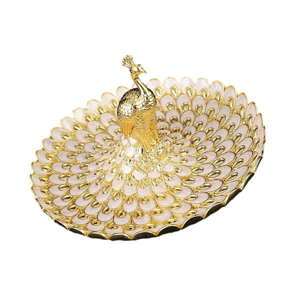 SDFGTstore Golden Embossed Snacks Tray Peacocks Pattern Metal Serving Dish Spacious Design For Entertaining Guests