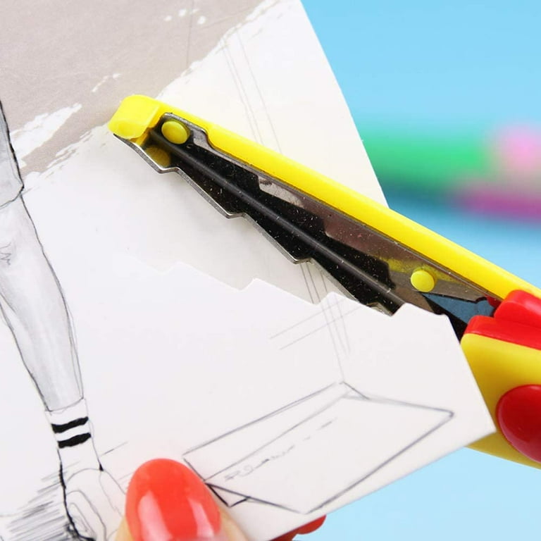 Kids Paper Craft Scissors 6 Cutting Patterns Curved Edges DIY Decorative  Scisso!