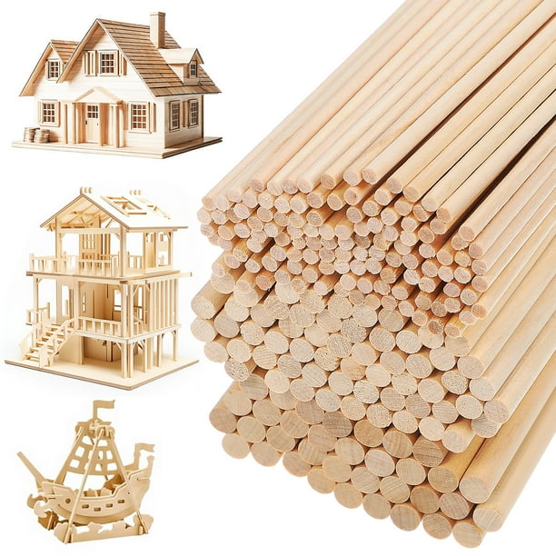 215 palitos de madera, tiras de madera, tacos de madera redondos, palitos de madera sin terminar para manualidades y decoraciones