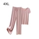 thumbnail image 4 of Qarigey Conjunto de pijama de seda helada para mujer, camiseta y cómoda, pantalones holgados, ropa de dormir informal de piezas para conjuntos de ropa Púrpura claro 4XL, 4 of 6